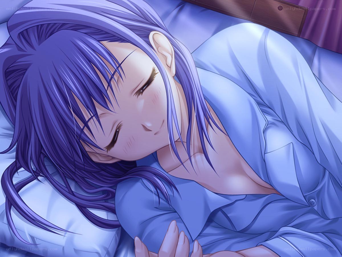 purple-haired girl sleeping