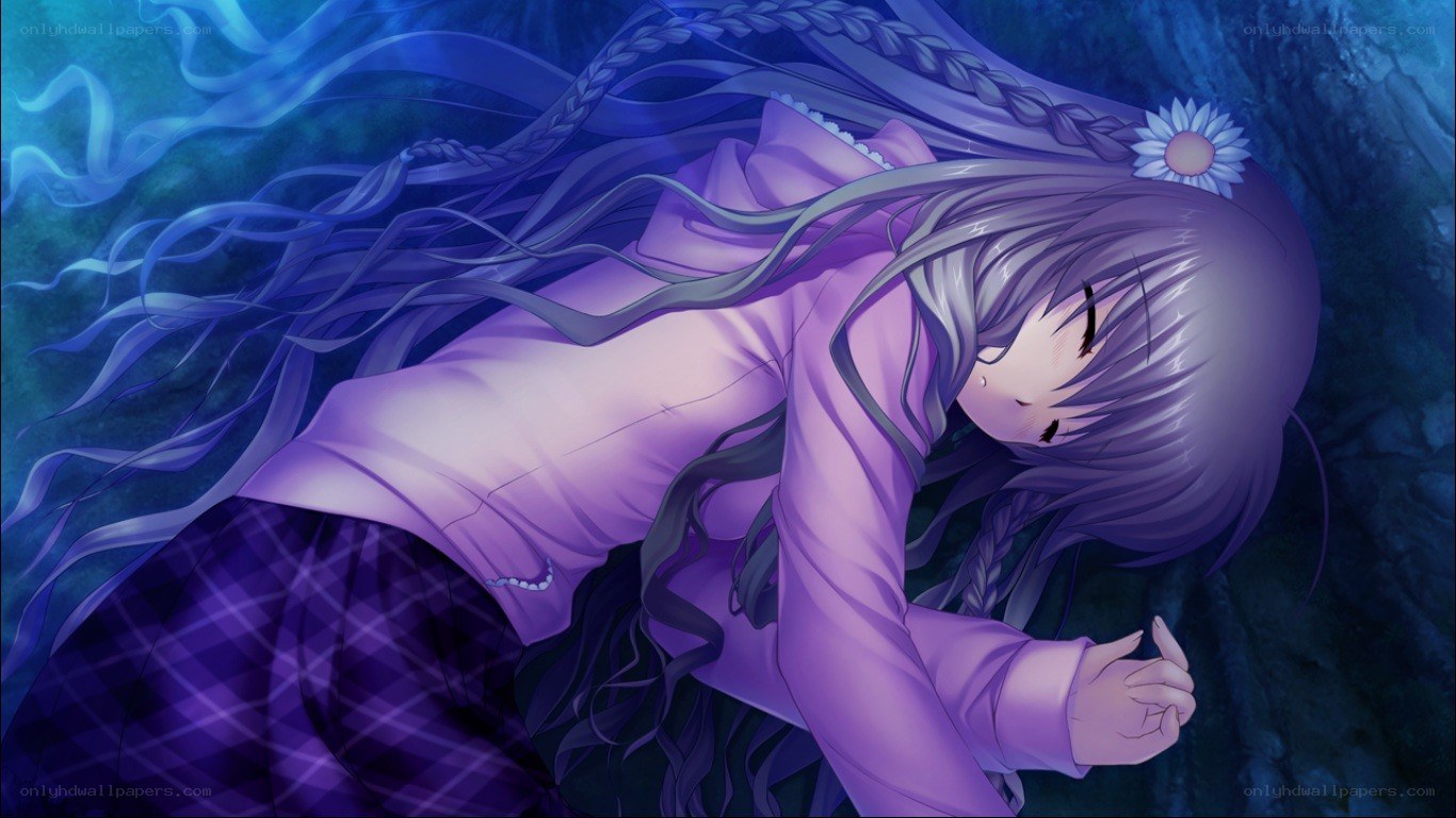 purple-haired girl sleeping