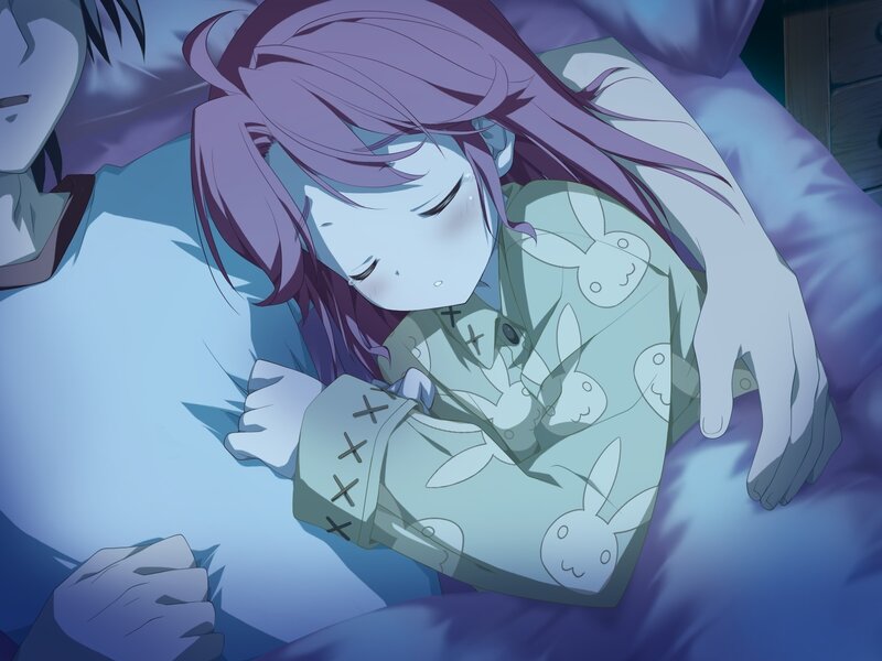 Purple-haired Girl Sleeping — Blue, Calm, Night