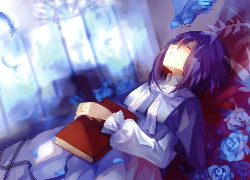 Purple-haired Girl Sleeping — Blue, Serene
