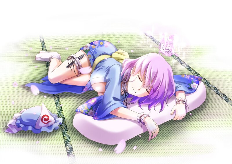 Purple-haired girl sleeping peacefully