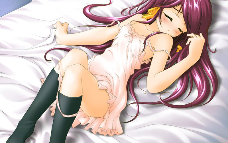Purple-haired Girl Sleeping — White
