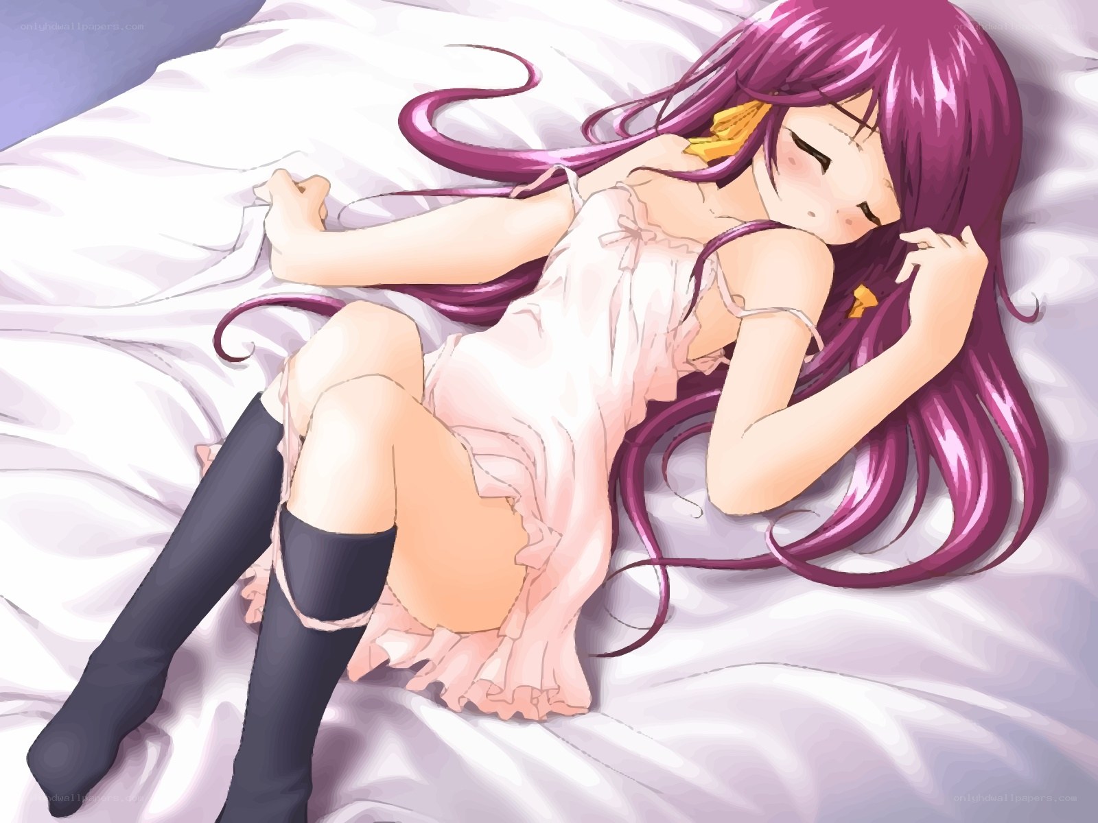 Purple-haired girl sleeping