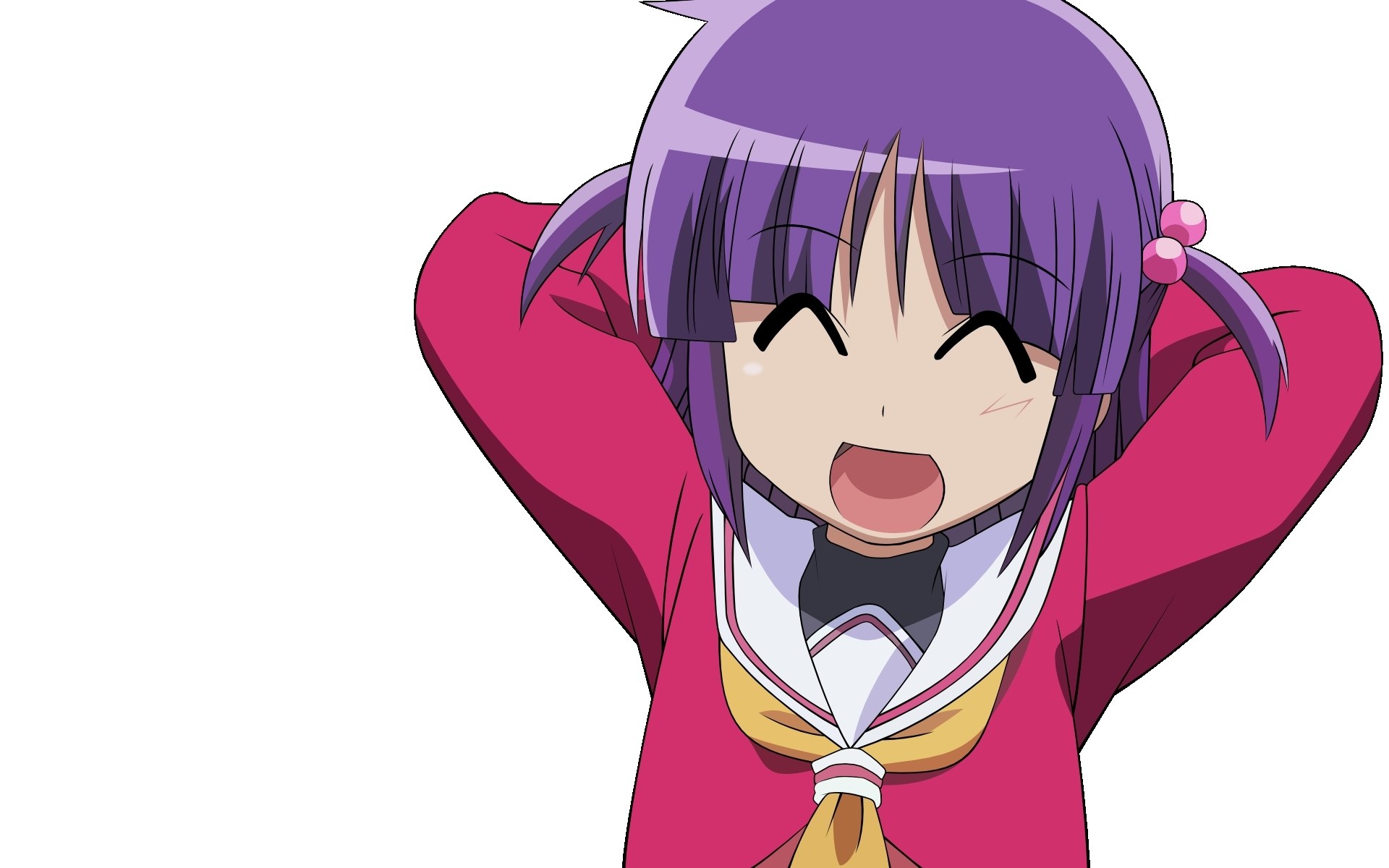 purple-haired girl stretching