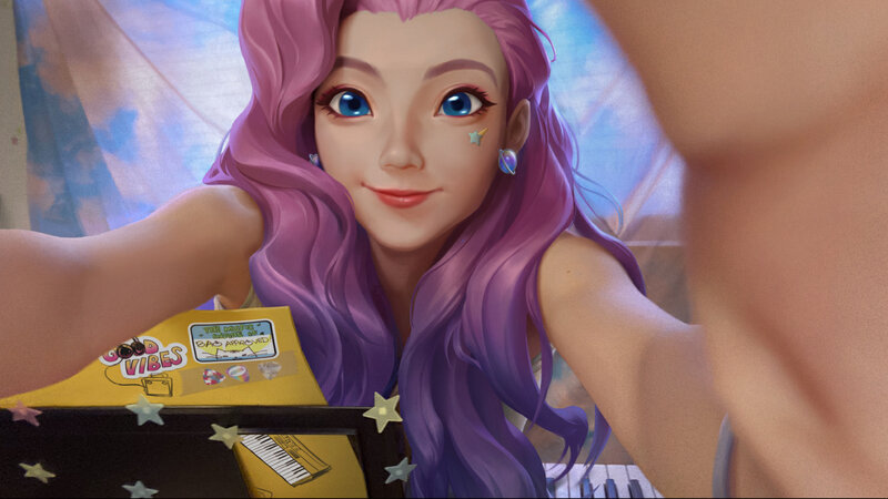 Purple-haired Girl Taking Selfie