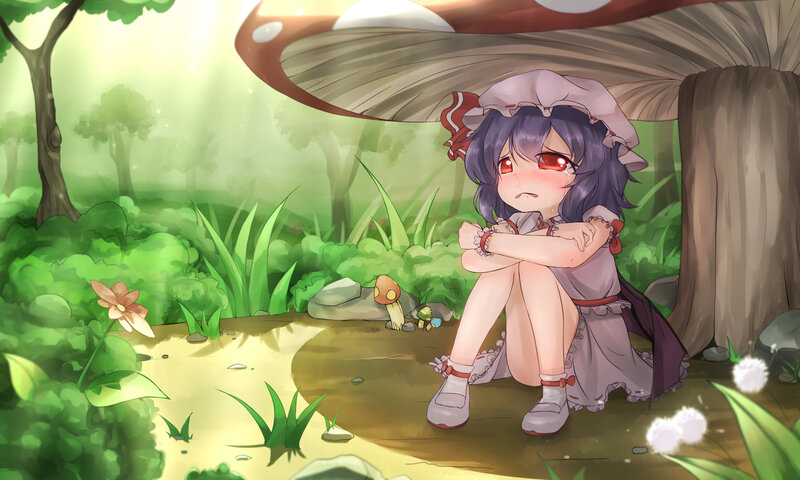 Purple-haired Girl under Mushroom