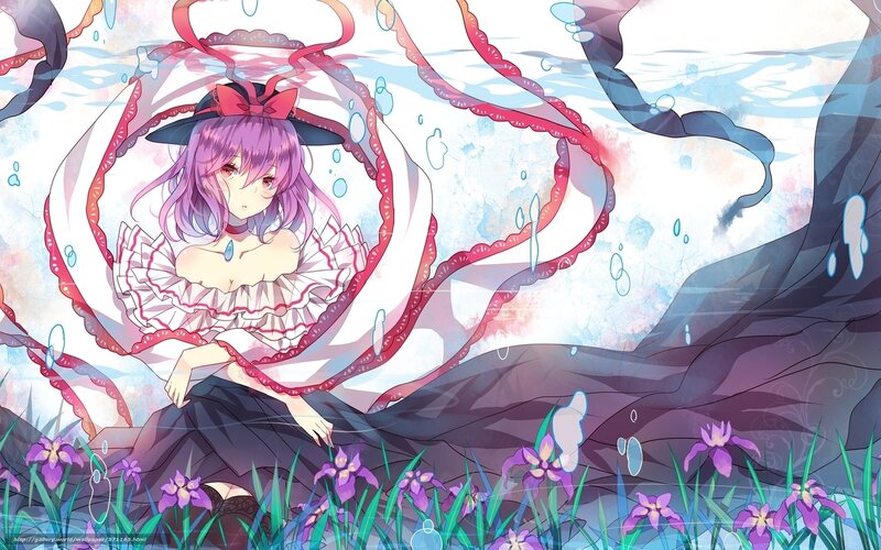 Purple-haired girl underwater