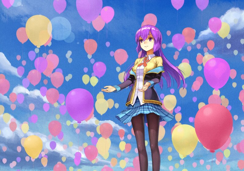 Purple-haired Girl with Balloons