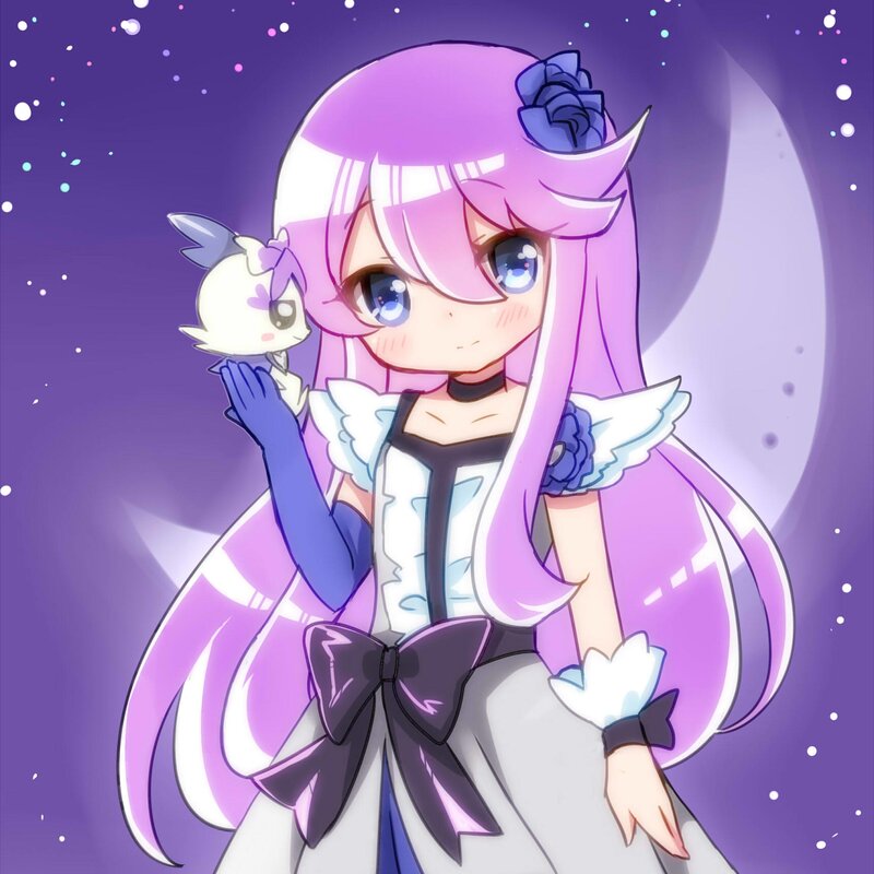 Purple-haired Girl with Bird