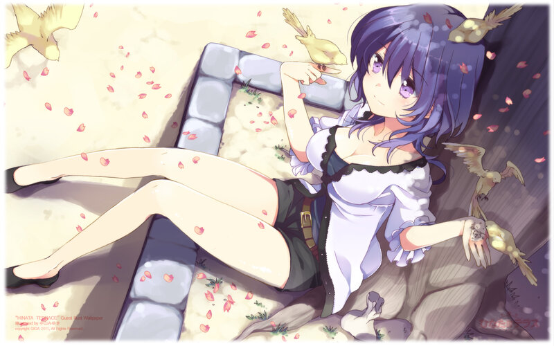 Purple-haired Girl with Birds