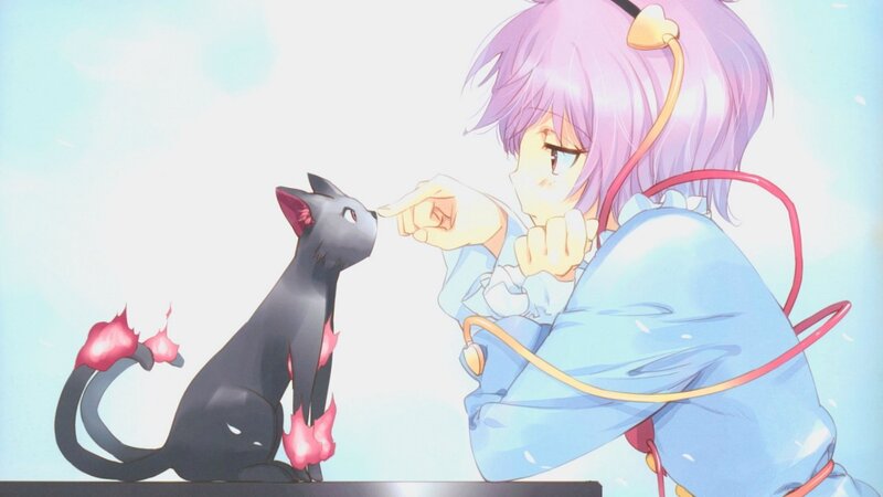 Purple-haired Girl with Black Cat — Blue