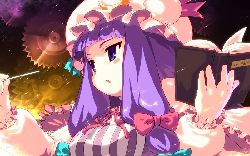 purple-haired girl with book