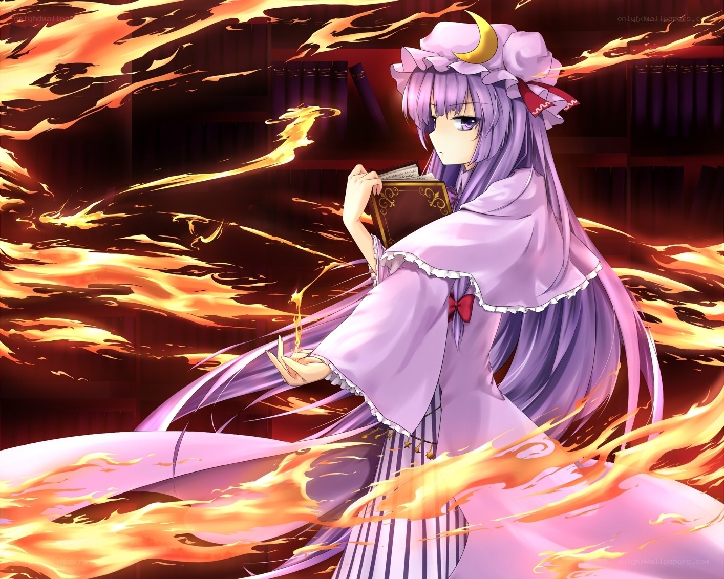 purple-haired girl with book