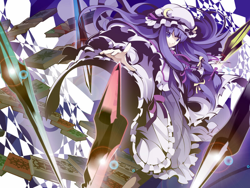 purple-haired girl with books