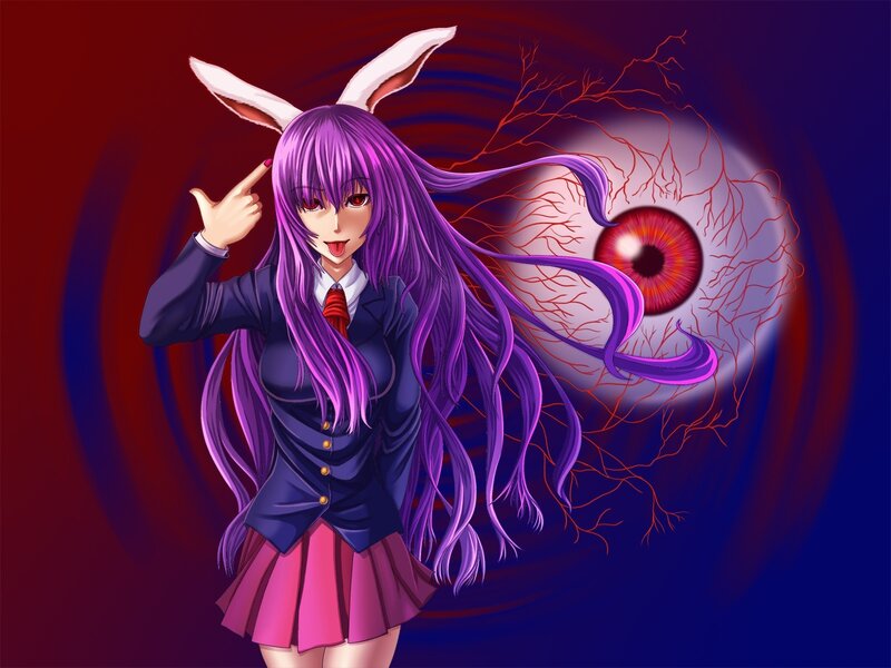 purple-haired girl with bunny ears