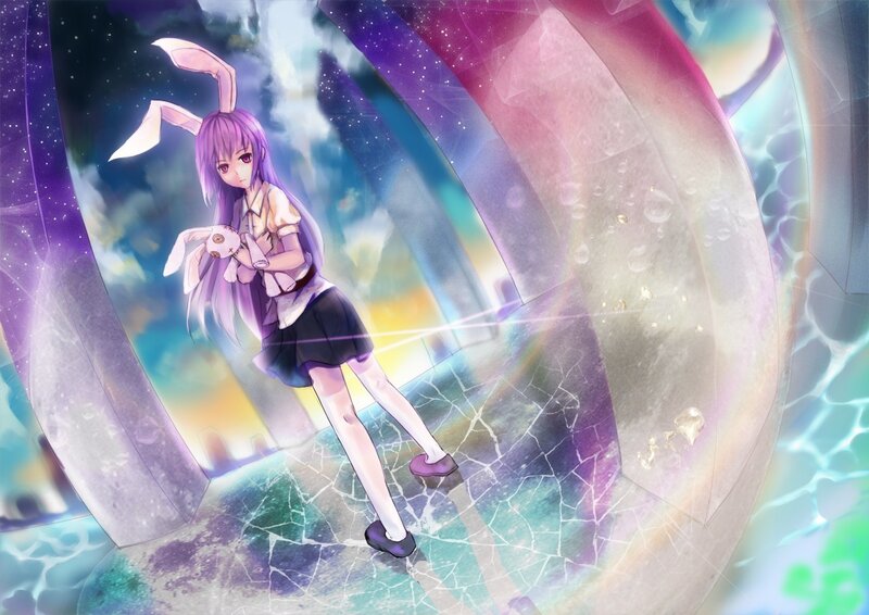 purple-haired girl with bunny ears