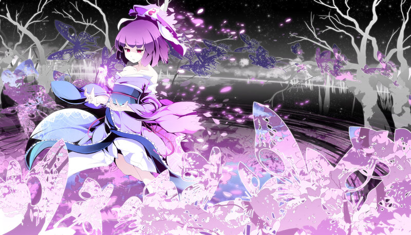 purple-haired girl with butterflies