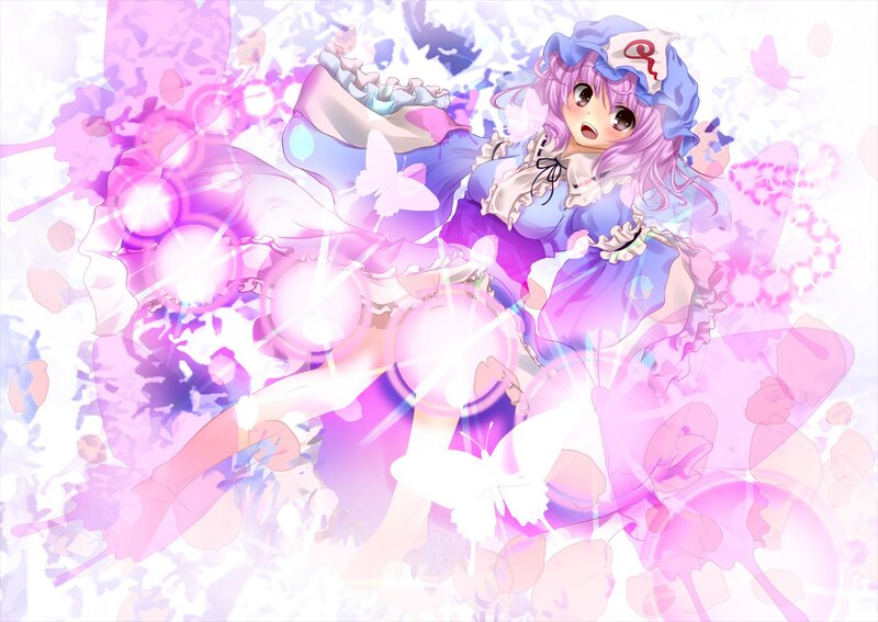 purple-haired girl with butterflies