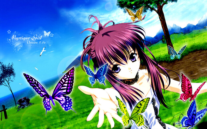 Purple-haired Girl with Butterflies — Blue