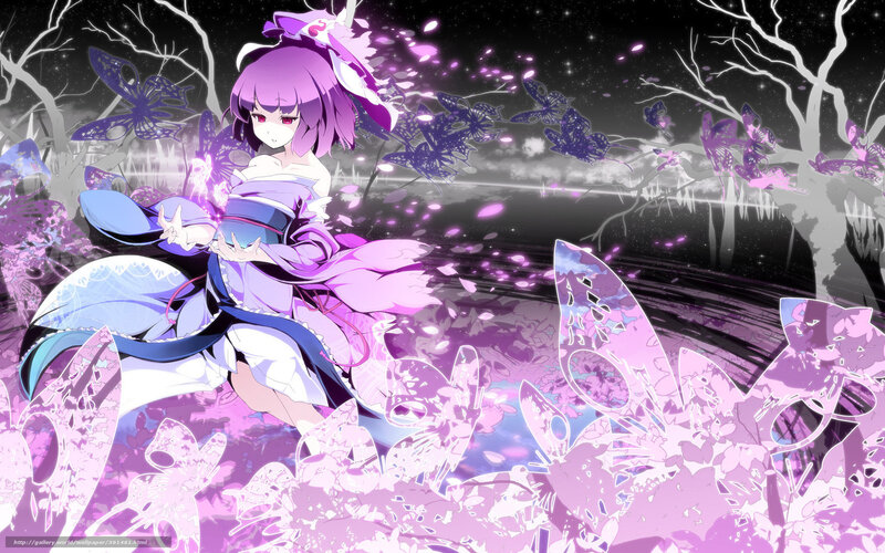 purple-haired girl with butterflies