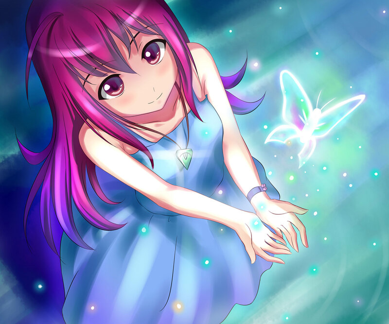 Purple-haired Girl with Butterfly — Blue