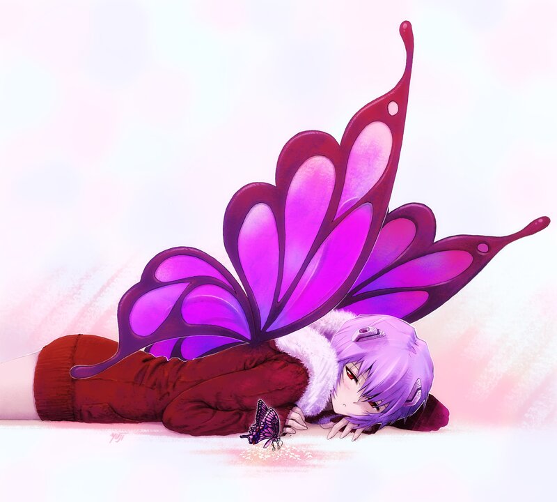 purple-haired girl with butterfly wings
