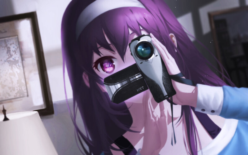 Purple-haired Girl with Camera
