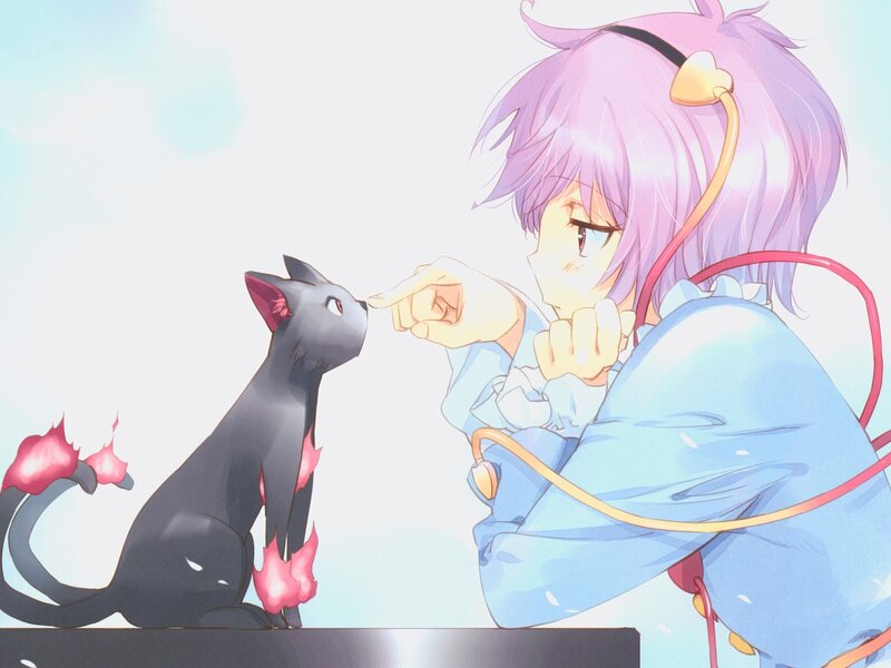 Purple-haired Girl with Cat — Blue