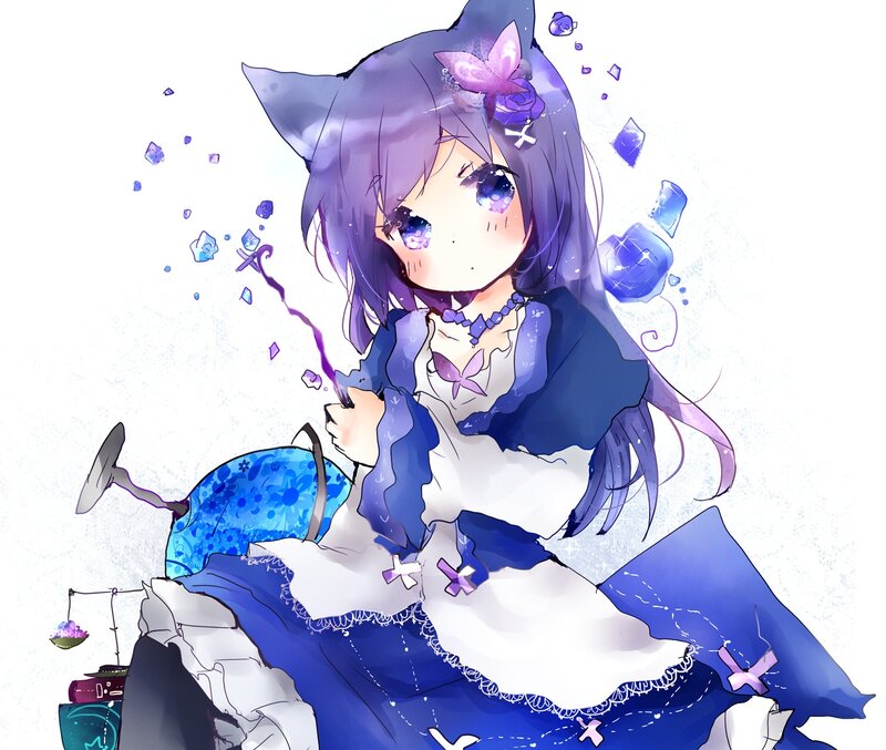 Purple-haired Girl with Cat Ears — Blue