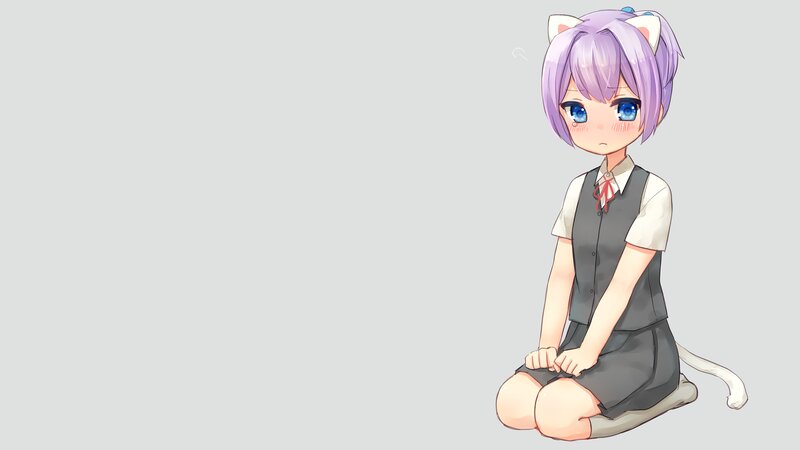 Purple-haired Girl with Cat Ears — Gray