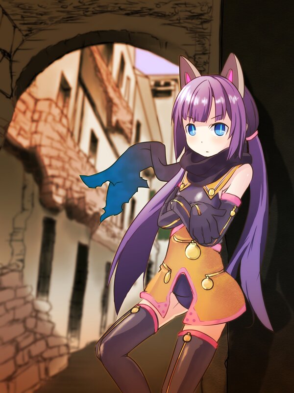 Purple-haired Girl with Cat Ears — Purple, Dramatic, Afternoon