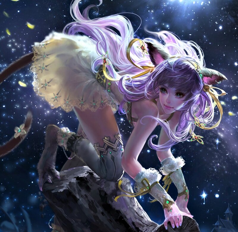 Purple-haired Girl with Cat Ears — Purple, Dramatic