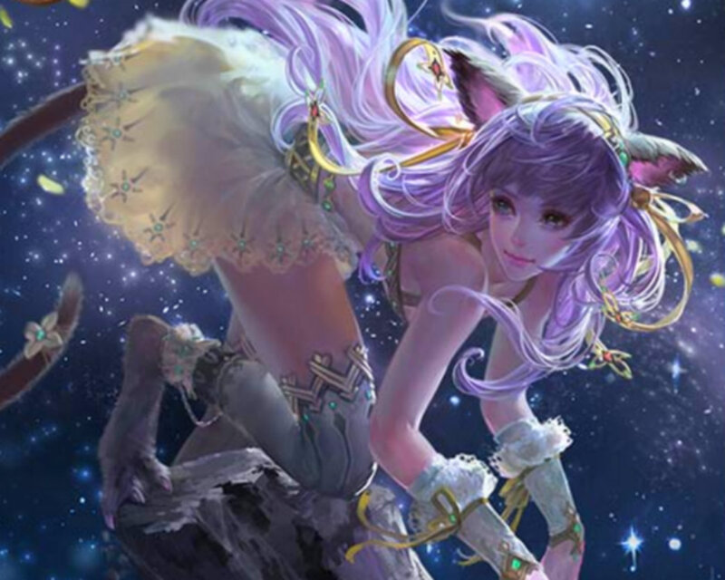 Purple-haired Girl with Cat Ears — Purple