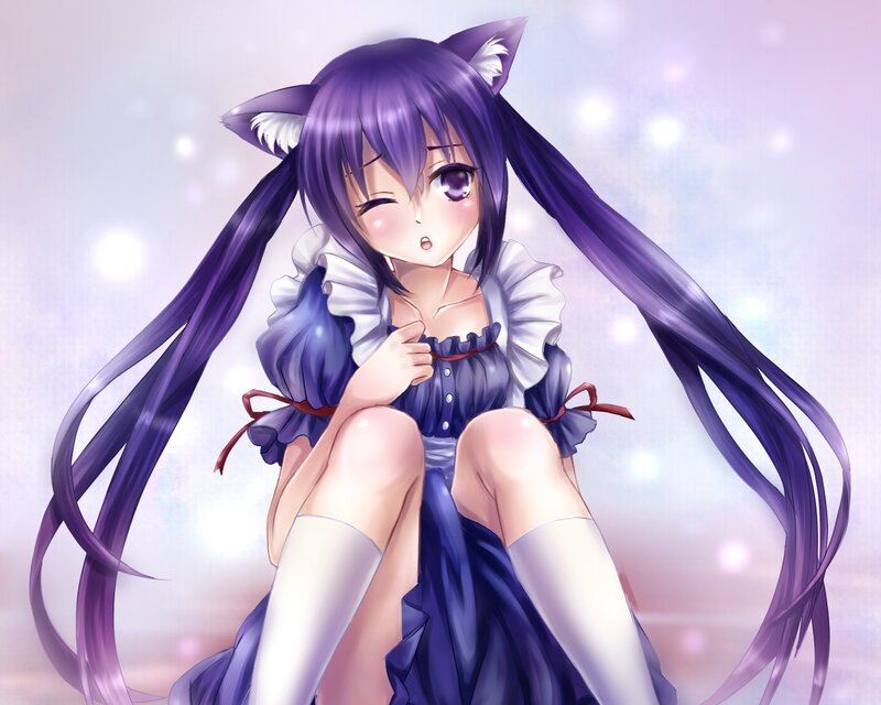 Purple-haired Girl with Cat Ears