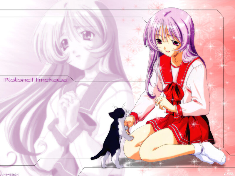 Purple-haired Girl with Cat — Pink, Calm