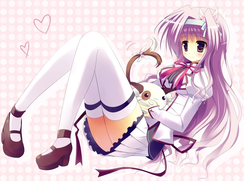 Purple-haired Girl with Cat — Pink