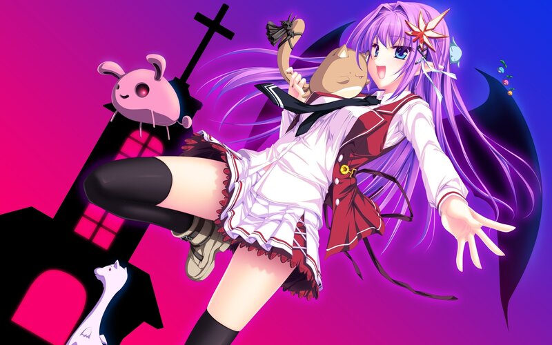 Purple-haired Girl with Cat — Purple, Playful, Night