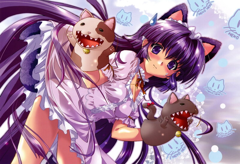 Purple-haired Girl with Cat Toys