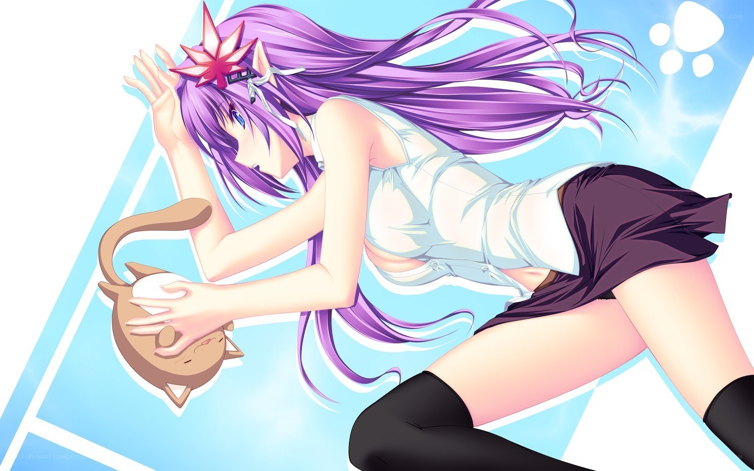 purple-haired girl with cat
