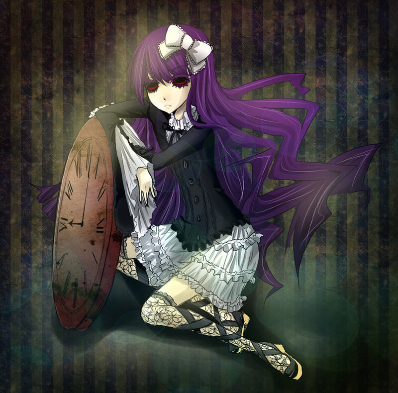 Purple-haired Girl with Clock