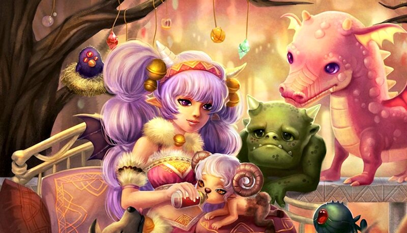 Purple-haired Girl with Creatures