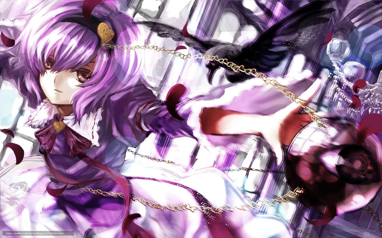 purple-haired girl with crow