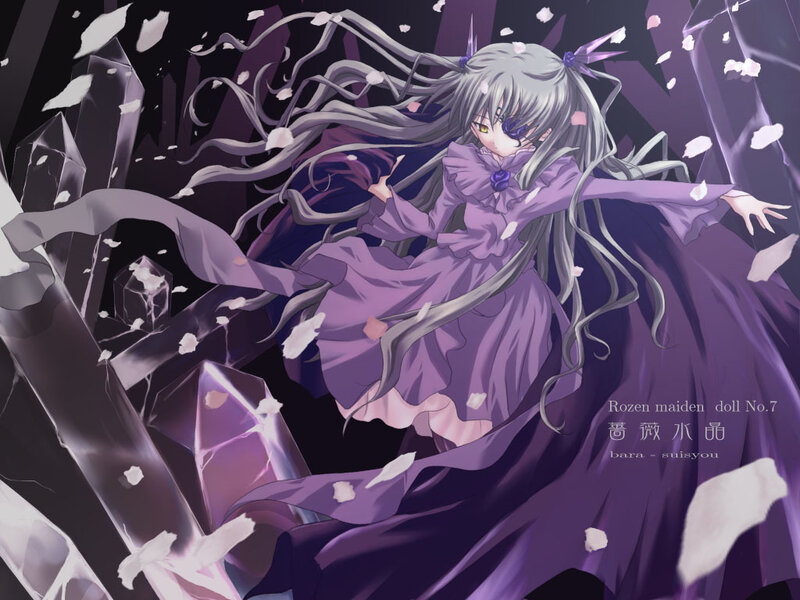 Purple-haired girl with crystals