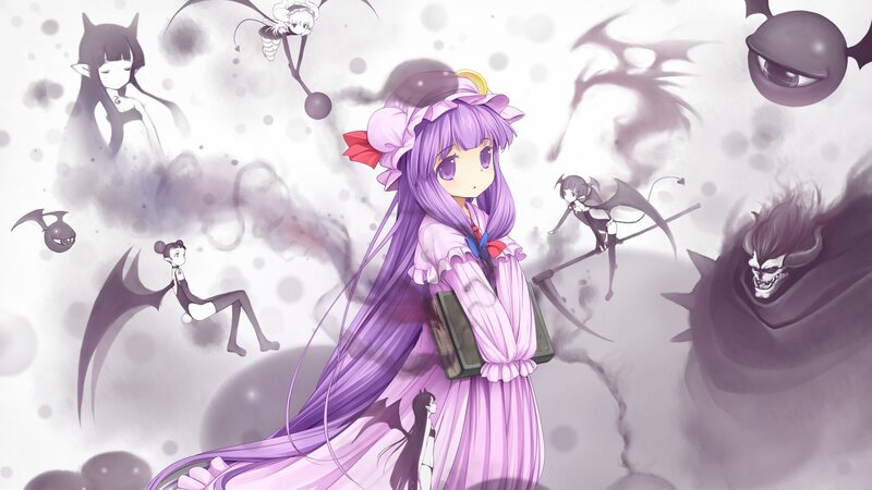 purple-haired girl with demons
