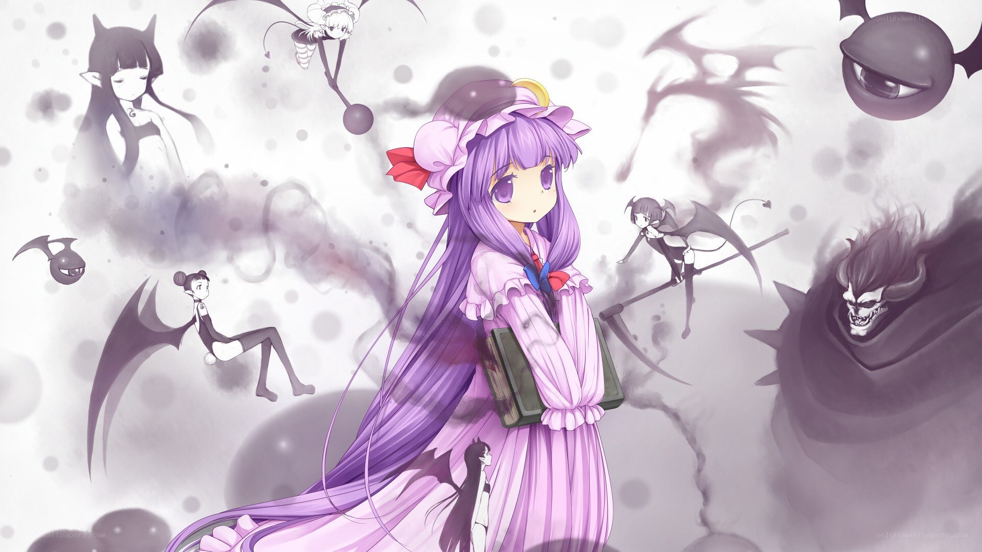 purple-haired girl with demons