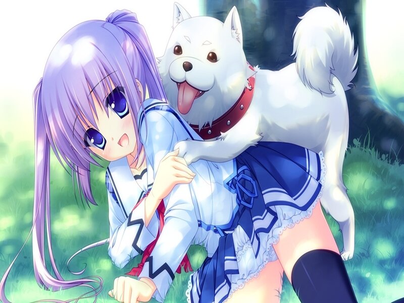 Purple-haired Girl with Dog