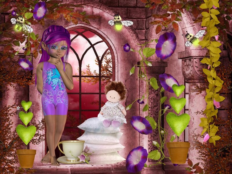 Purple-haired Girl with Doll — Purple