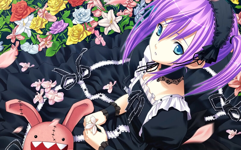 Purple-haired Girl with Doll