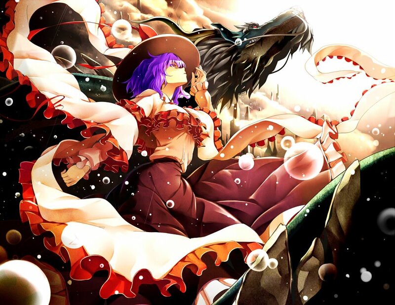 Purple-haired girl with dragon