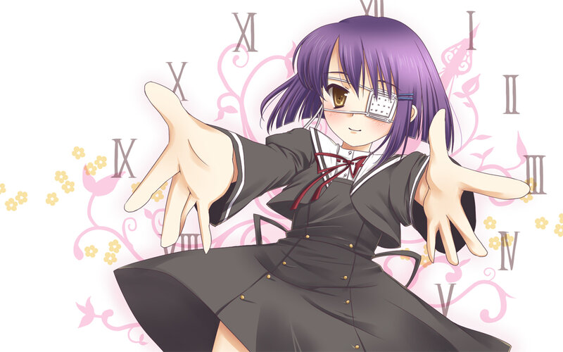 purple-haired girl with eye patch